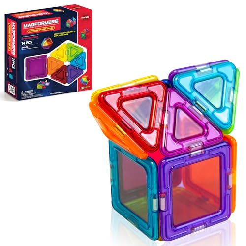 Magformers Solids Clear Rainbow 14 Pc Set - Magnetic Tiles Building Blocks, Educational Kit, STEM Toy Set - Magnetic Building Tiles for Kids to Develop Problem-Solving Abilities and Shape Recognition