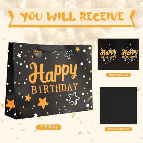 Image of JMANNI Large Happy Birthday Gift Bag with Tissue Papers and Greeting Card,Portable Paper Gift Bags with Handles,Present Bags for Women Men Birthday Party Supplies 13 inch x10.2 inchx4.7 inch(Black Starry Sky)