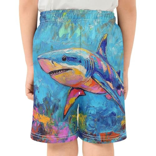 DOMIKING Colorful Shark Kids Shorts Pull-on Boys Shorts with Elastic Waist Casual Athletic Pants for Playwear Outdoor Summer3