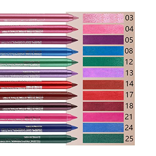 Evpct 12Pcs Pink Rose Red Orange Purple Black Silver Blue Red Brown Colored Glitter Eyeliner Eye Liner Pencils Makeup Set For Women Waterproof Lapiz Delineadores De Colores Para Ojos Contra El Agua #TOP2