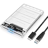 [page_title]-POSUGEAR Festplattengehäuse 2.5 Zoll USB 3.0, Externes festplatten Gehäuse für 9.5mm 7mm 2.5 Zoll SATA SSD HDD mit USB3.0 Kabel, Werkzeugfreie Montage, UASP Beschleunigung [Transparent]