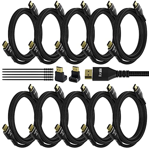 4K HDMI Cable 25 Feet (10 Pack), Ultra HD HDMI 2.0 Cable, Nylon Braided & Gold-Plated Connectors, 4K @ 60Hz, 2K,1080P, HDCP 2.2, ARC, Bulk HDMI Cables for Laptop, Monitors, HDTV, PS5, Xbox One & More