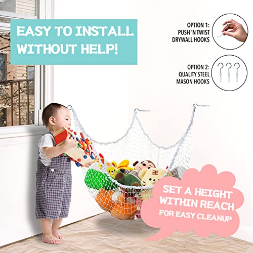 Stuffed Animal Hammock Net, 16.4Ft 50Leds Silver, Stuffed Animal Toy Hammock With Lights, Stuff Animals Organizer Storage Corner Plush, For Nursery Play Room, Kids Bedroom #TOP3