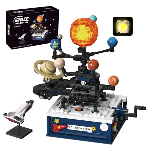 Technic Systeme Solaire Enfant avec lumière – 775 Pièces Jouet Planete Système Solaire Rotatif, 8 Planètes et Fusée, Blocs de Serrage Cadeaux pour...