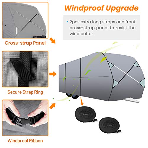 Xgear Windproof Upgraded 30' - 33' Rv Cover Travel Trailer Cover, Extra-Thick 5 Layers Anti-Uv Top, Rip-Stop With 2Pcs Extra Straps #TOP2