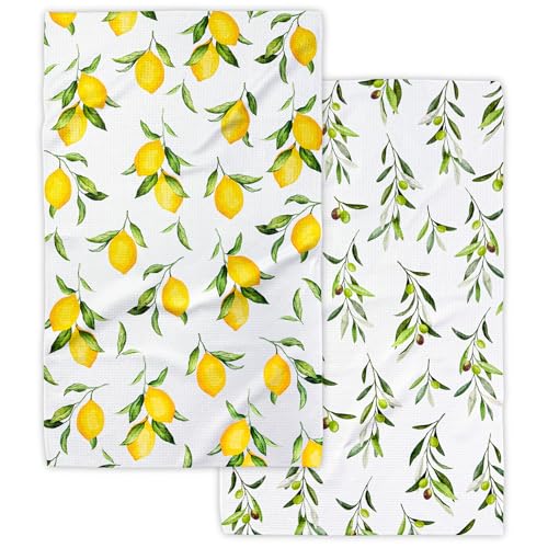 Image of Eulnars Kitchen Towels, Premium Dish Towels for Kitchen Drying, 18 inch x 30 inch Microfiber Kitchen Towel Set, Quick Dry Tea Towels, Watercolor Lemon Series, 2-Pack