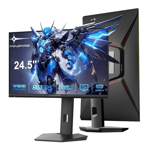 Minifire 24.5 Zoll Gaming Monitor 300Hz/240Hz,QHD (2560 * 1440) höhenverstellbare,MPRT 1ms with 10 bit Fast IPS Panel,sRGB 130%, 2*HDMI 2.1 with VRR,Pip/PBP,AMD Free Sync