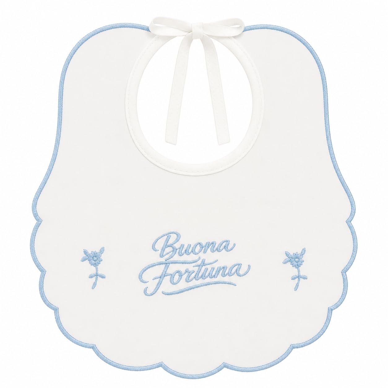 Kit Buona Fortuna Neonato Made in Italy 2 Pezzi, Camicina della Fortuna e Bavaglino 100% Cotone Percalle, Ricamo Elegante, Idea Regalo Corredino Nascita Se Camicino e Bavetta