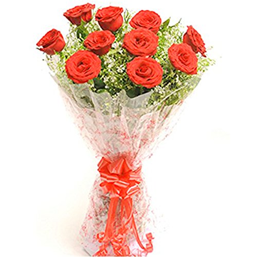 Florazone Rose Fresh Flowers Beauty Bouquet Bunch Of 10 Red Roses Amazon In Home Kitchen