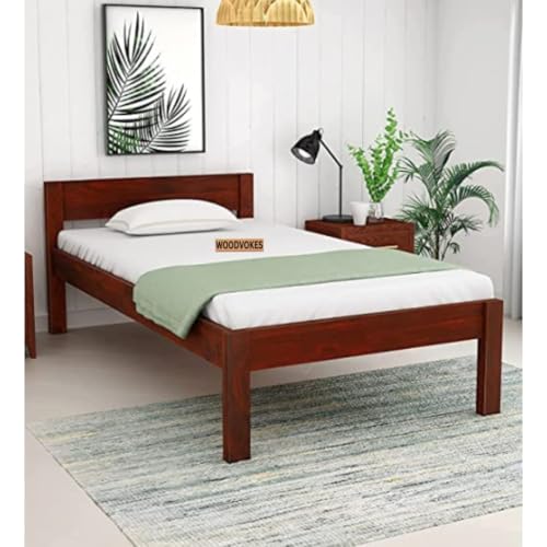 Image of Solid Sheesham Wood Single Bed with Headboard & Footboard | Sturdy Wooden Cot for Bedroom, Hostel & PG | Modern Design Single Wooden Bed Frame (Mattress Not Included) (Walnut-2)