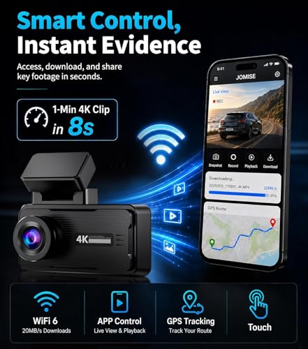Image of 4K Dash Cam,5G WiFi Car Camera Built-in GPS,4K+1080P Dash Cam Front and Rear Inside,170 Wide Angle dashcam,24H Parking Mode with Loop Recording, Night Vision, 64GB Card,3-Inch Screen,Max 256GB