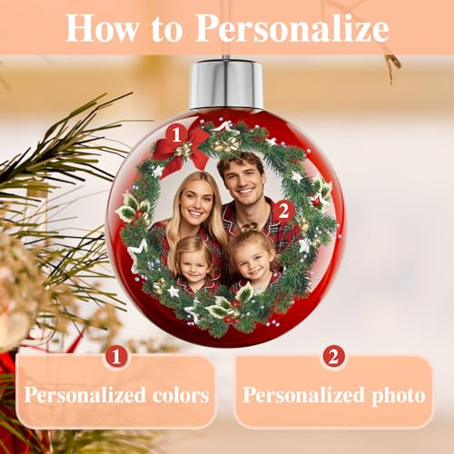 Image of Bemaystar Personalized Photo Christmas Ornaments 2025 - Custom Christmas Ball Ornaments, Customized Ornament for Xmas Gifts for Mom Dad Kids Pets Friends