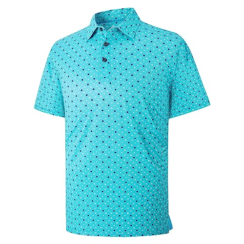 Mempea Golf Shirts for Men Dry Fit Performance Print Moisture Wicking Polo Short Sleeve Collared Shirt,Green L