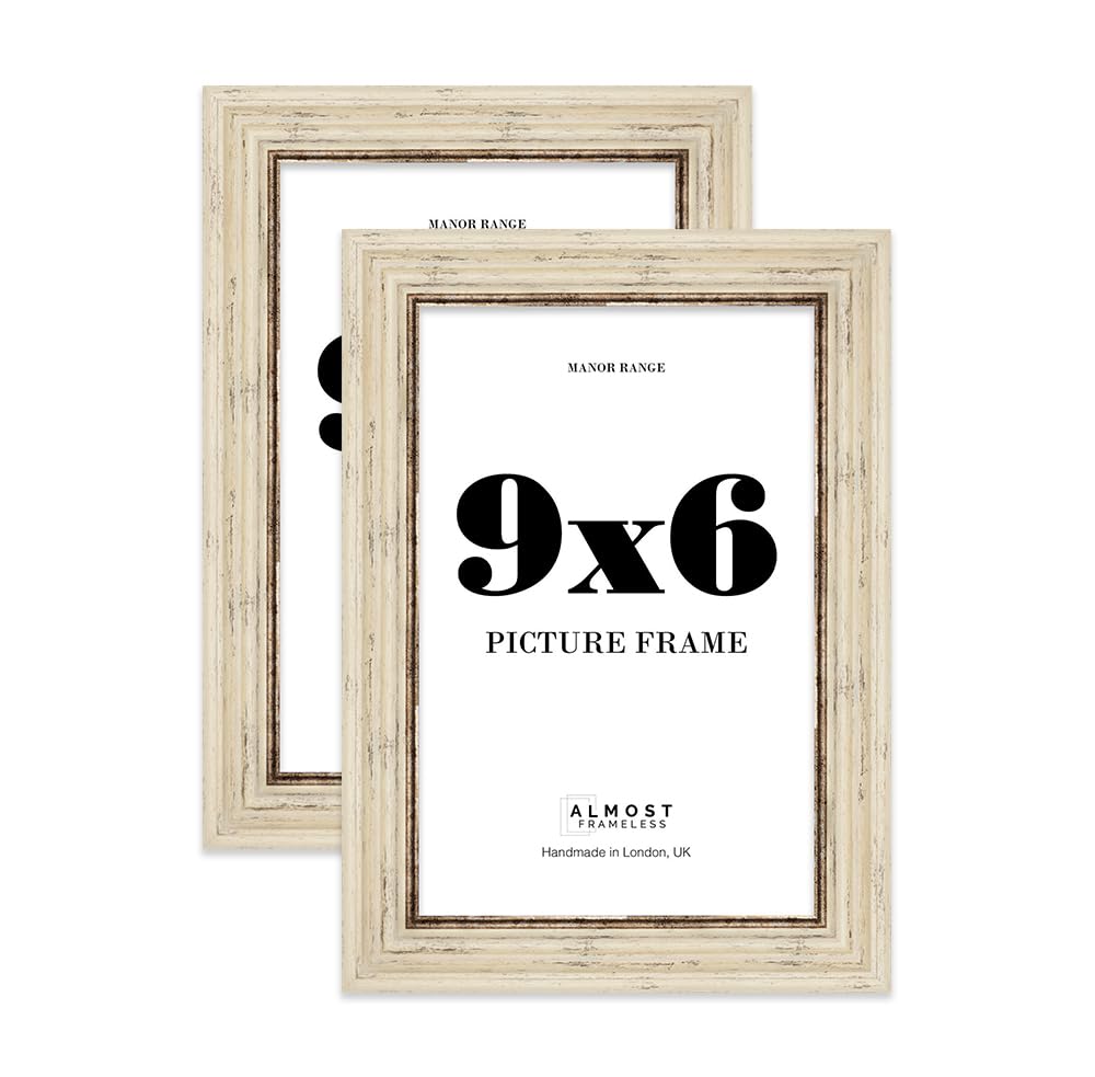 9x6 Picture Frame, Display 9x6 Pictures (15.2 x 22.9cm) - Distressed Cream Sophisticated 42mm Edge Gallery Wall - 2 Pack