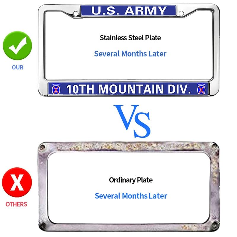 Image of US Army 10th Mountain Div License Plate Frame Metal Auto Car Tag Holder | US Army 10th Mountain Div License Plate Frame Chrome Metal Car Tag Cover Fit Standard US Auto Trucks Exterior Accessories