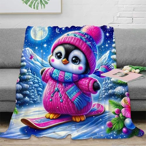 Couverture lit pingouin 3D en microfibre douce et chaude pour l'hiver