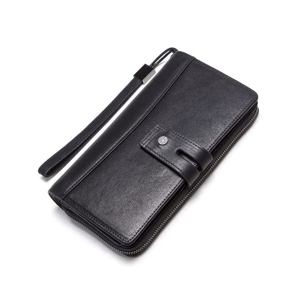 fhda Carteras de Cuero de Grano Superior, Tarjetero de Lujo con Cremallera para Hombre, Bolso de Mano Plegable de Gran Capacidad con Ventana de identificación, Tarjetero, Monedero