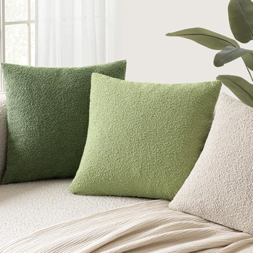Image of Foindtower Pack of 2, Decorative Textured Boucle Throw Pillow Covers Accent Solid Pillow Cases Cozy Soft Couch Cushion Case for Chair Sofa Bedroom Living Room Home Decor 22x22 Inch Lime Green