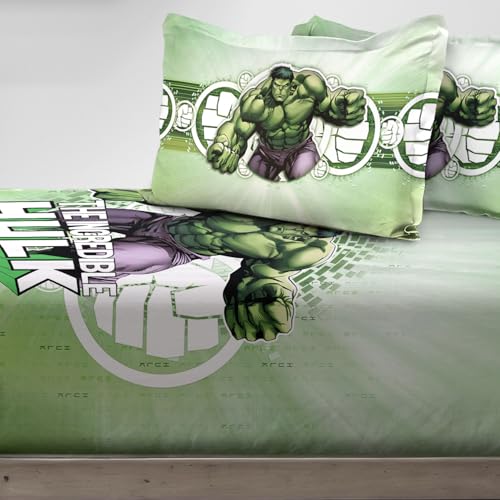 Image of Sassoon Marvel Hulk (Green) Digital Printed 100% Cotton Bedsheet with 2 Pillow Covers in 300TC