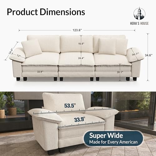Image of HERA'S HOUSE 124 inch Oversized Modular Sectional Straight Sofa, Corduroy Beige