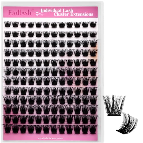 FADLASH Lash Clusters Natural Eyelash Clusters 8-16mm DIY D Curl Cluster Eyelash Extensions with Soft Thin Band Reusable Individual Lashes for Self Use (W33, 10-16mm)