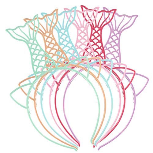 Pack of 12 Plastic Mermaid Headbands for Girls Teens Toddlers Children Party Hairbands Fish Birthday Girls Hair Accessories (12pcs-Mermaid Headband Sping colors)