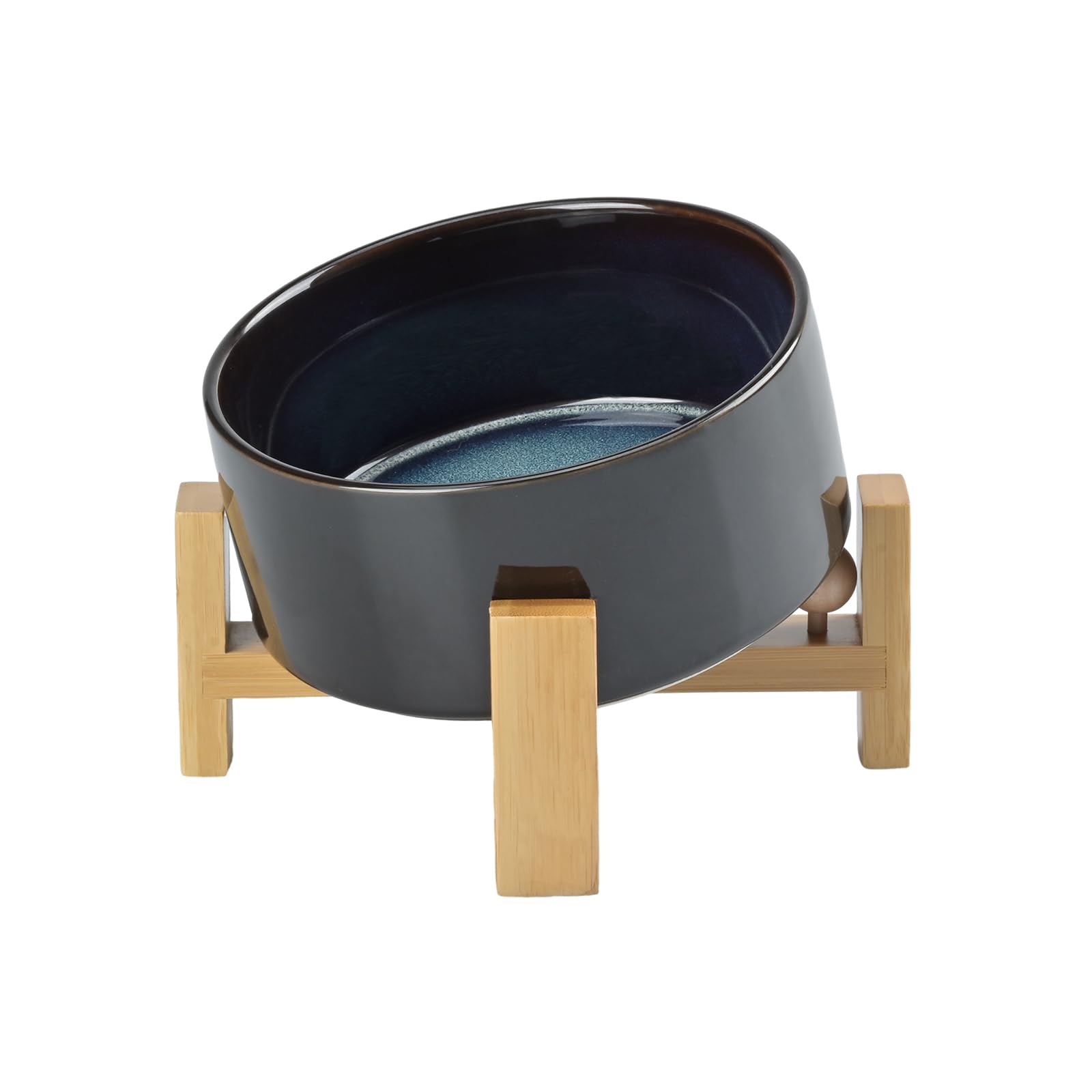 SPUNKYJUNKY Gamelle inclinée en céramique à 15° pour chien et chat avec support en bois, bol incliné pour nourriture et eau, antidérapant, anti-déversement, pour chats, chiens de taille moyenne et