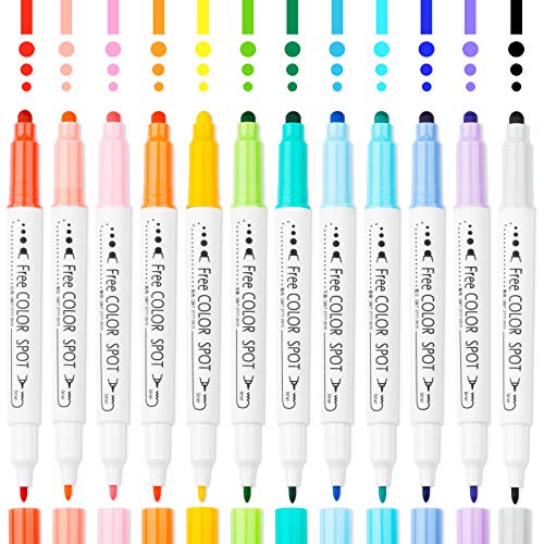 NiArt Dual Tip DOT Markers - 12 Colors Water-Based Non-Toxic Fine & Round Dot Tips 0.5-3mm Quick-Drying for Art Coloring Journaling Hand Lettering Sketching Anime Illustrating