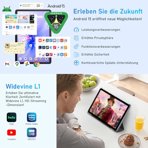 Blackview Tab60 WiFi Tablet 10 Zoll, PC Tablet Android 15, 12GB(4+8Erweiterung) RAM+128GB ROM(2TB TF), Octa Core WiFi 6, 1280 * 800 HD, Widevine L1, 5100mAh, Dual Kamera 5MP+8MP, BT 5.2 – Bild 3