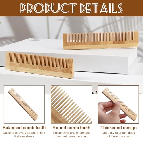 SMCEHEYA Wooden Fine Tooth Comb, Large Bamboo Hair Detangler, 5Pcs Handmade Anti-Static for Men and Women No Handle - Image 3