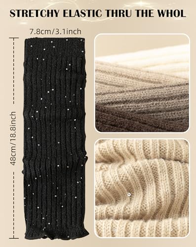 Image of Yawlsow Leg Warmers for Women Girls Y2k Knit Ruffle Leg Warmer Winter 80s with Sequins, Japanese Kawaii Harajuku Accessories