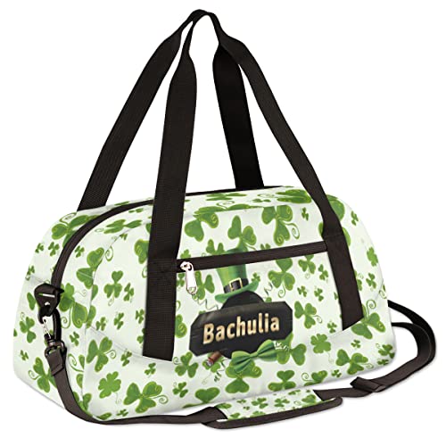 St. Patrick's Day Clover Leaves Kids Duffel Bag for Girls Boys Teens, Custom Name Dance Bag Overnight Small Duffel Bag Carry On Weekend Sports Gym Travel Bag for School Practice Gymnastics Ballet3