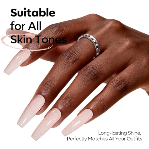 Image of modelones Nude Pink Glitter Gel Nail Polish, Nude Shimmer Soak Off UV /LED Gel Polish, High Gloss for Everyday Nails and Nail Art, 15 ML