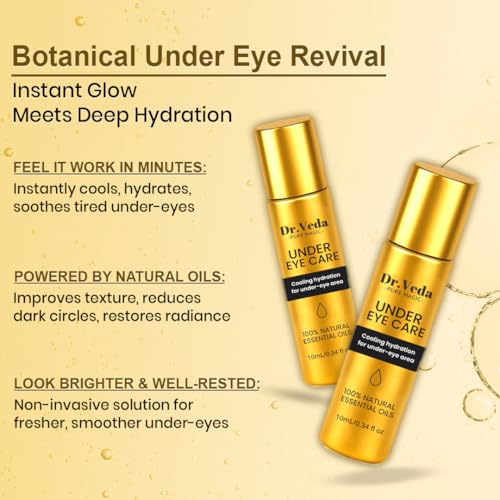 Image of Dr. Veda Under Eye Roll-On Cream for Dark Circles, Puffiness & Fine Lines | Eye Bag Remover | Cooling, Brightening & Hydrating Natural Formula | Anti-Wrinkle | For Men & Women | 10 ml