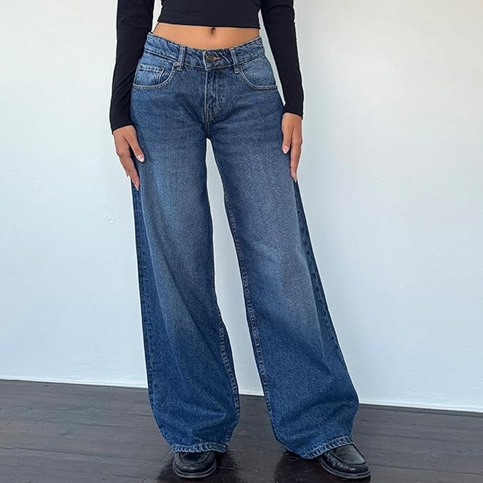 Womens Low Rise Baggy Jeans Wide Leg Y2k Loose Fit Denim Trousers Casual Fashion Harem Pants4