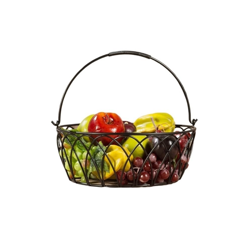 Fzl02068lm Black Fruit Bowl Fruit Basket，Iron Basket With Handle Vegetable Storing Food Versatile(Black)