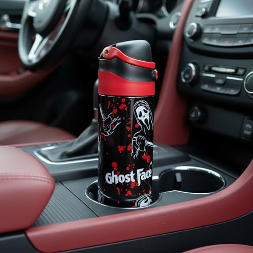 Image of Ghostface Mask & Blood Splatter All-Over Print Black 24 Oz Stainless Steel Water Bottle