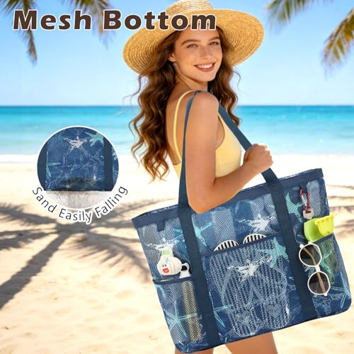 Image of Fammart Large Mesh Beach Bag for Women, Oversized Beach tote Swim Pool Bag