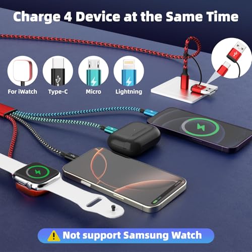 Image of Travel Essentials 4in2 Multi Charging Cable for iPhone Watch Charger,USB A /C to Type C /iWatch Charger /IP /Micro,Travel Chargers for Multiple Device Compatible with iWatch Series&Phone 17-12 /Android 5FT