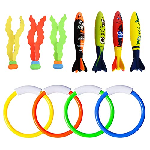 VIKSAUN 11 Stück Tauchen Spielzeug Unterwasser Kinder, 4 Tauchringe,3 Algenspielzeug, 4 Fischspielzeug, Tauchspielzeug Set für Kinder, Schwimmen Schwimmbad (11 pcs)