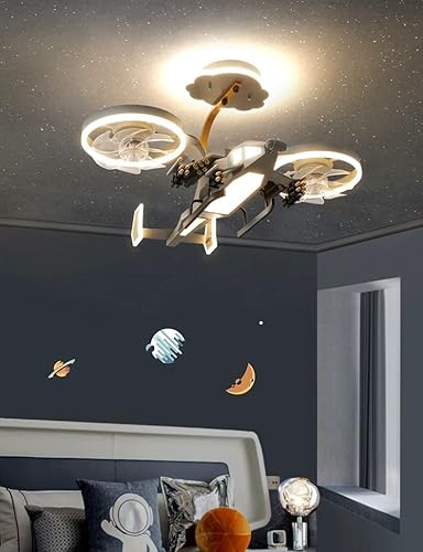 Miniatura 4 de Lámpara de techo con forma de helicóptero para niños, ventilador de techo para dormitorio de niños, ventiladores de techo con luces, lámparas de