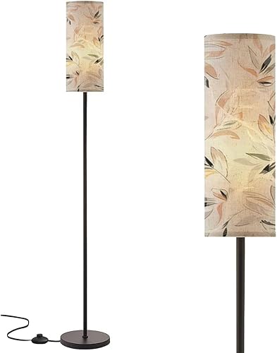 Modernas lámparas de pie con textura de hojas, lámpara de pie minimalista, lámpara de poste de metal con pantalla de lino para dormitorio, sala de