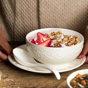 Artena Cereal Bowls 26 OZ, Ceramic Soup Bowls For Kitchen, Embossment Bowls For Rice Pasta Salad, White Bowls For Breakfast Lunch Dinner, 6 Inch, Set Of 6, Dishwasher & Microwave Safe, Floral Artena Cereal Bowls 26 OZ Ceramic Soup Bowls For Kitchen Embossment Bowls For Rice Pasta Salad White Bowls For Breakfast Lunch Dinner 6 Inch Set Of 6 Dishwasher Microwave Safe Floral