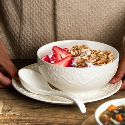 Artena-Cereal-Bowls-26-OZ-Ceramic-Soup-Bowls-For-Kitchen-Embossment-Bowls-For-Rice-Pasta-Salad-White-Bowls-For-Breakfast-Lunch-Dinner-6-Inch-Set-Of-6-Dishwasher-Microwave-Safe-Floral Artena Cereal Bowls 26 OZ Ceramic Soup Bowls For Kitchen Embossment Bowls For Rice Pasta Salad White Bowls For Breakfast Lunch Dinner 6 Inch Set Of 6 Dishwasher Microwave Safe Floral