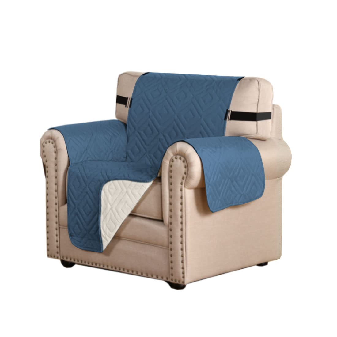 Photo 1 of H.VERSAILTEX Reversible Loveseat Cover Furniture Protector Anti-Slip Water Resistant 2" Elastic Straps Couch Covers Pets Kids Fit Sitting Width Up to 46"(Love Seat: 75" x 90", Dark Blue/Beige)