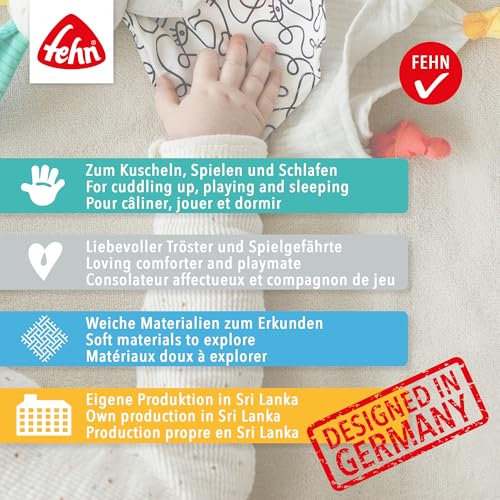 Fehn Schmusetuch Baby Spielzeug Giraffe - Schnuffeltuch für Neugeborene - Einschlafhilfe mit „Glow-in-the-dark“ - Kuscheltier Handpuppe - Kuscheltuch Schlaftier für Babys und Kleinkinder ab 0+ Monaten