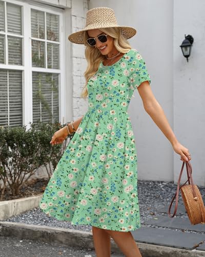 Image of COSSEN Women's 2026 Summer Midi Dress Crew Neck Short Sleeve Casual Tshirt Flowy Loose Sundress with Pockets