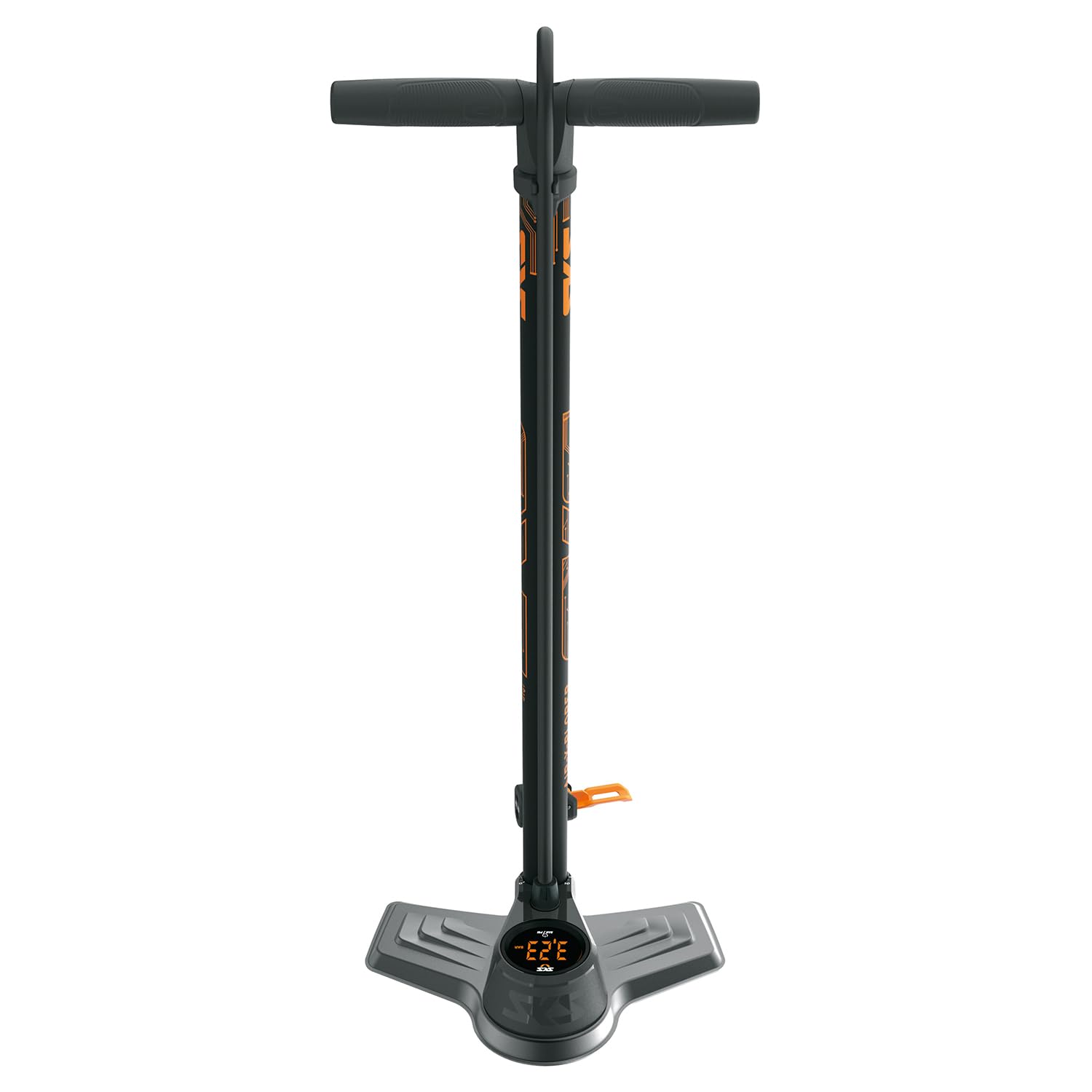 SKS GERMANY AIR-X-PLORER Digi 10.0 Pompe à air, Pompe à vélo (Pompe à Pied avec manomètre numérique à LED, précision de Mesure, tête de Valve Multi Valve, poignée Soft-Touch & Long Tuyau), Noir