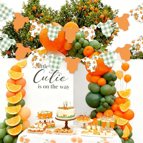 Image of Whaline Orange Theme Bodysuit Banner Hanging Garland Green Plaid Little Cutie Citrus Fruit Hanging Banner DIY Required for Baby Shower Gender Reveal Birthday Party Home Wall Window Decor