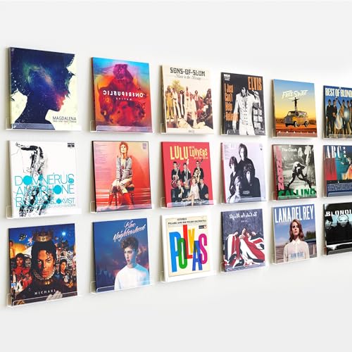 Image of upsimples 18 Pcs 12 inch Vinyl Record Wall Mount Shelves, Clear Acrylic Display | Display Full Album Covers, Keep Records Secure, Floating Design, Easy to Install, for Book, Photo & More, Modern Wall Decor